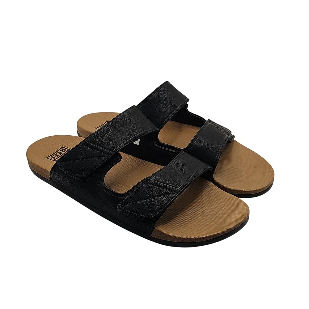 Reef Cushion Tradewind SL Slide Sandals 12 Black Tan Adjustable Beach Gorpcore